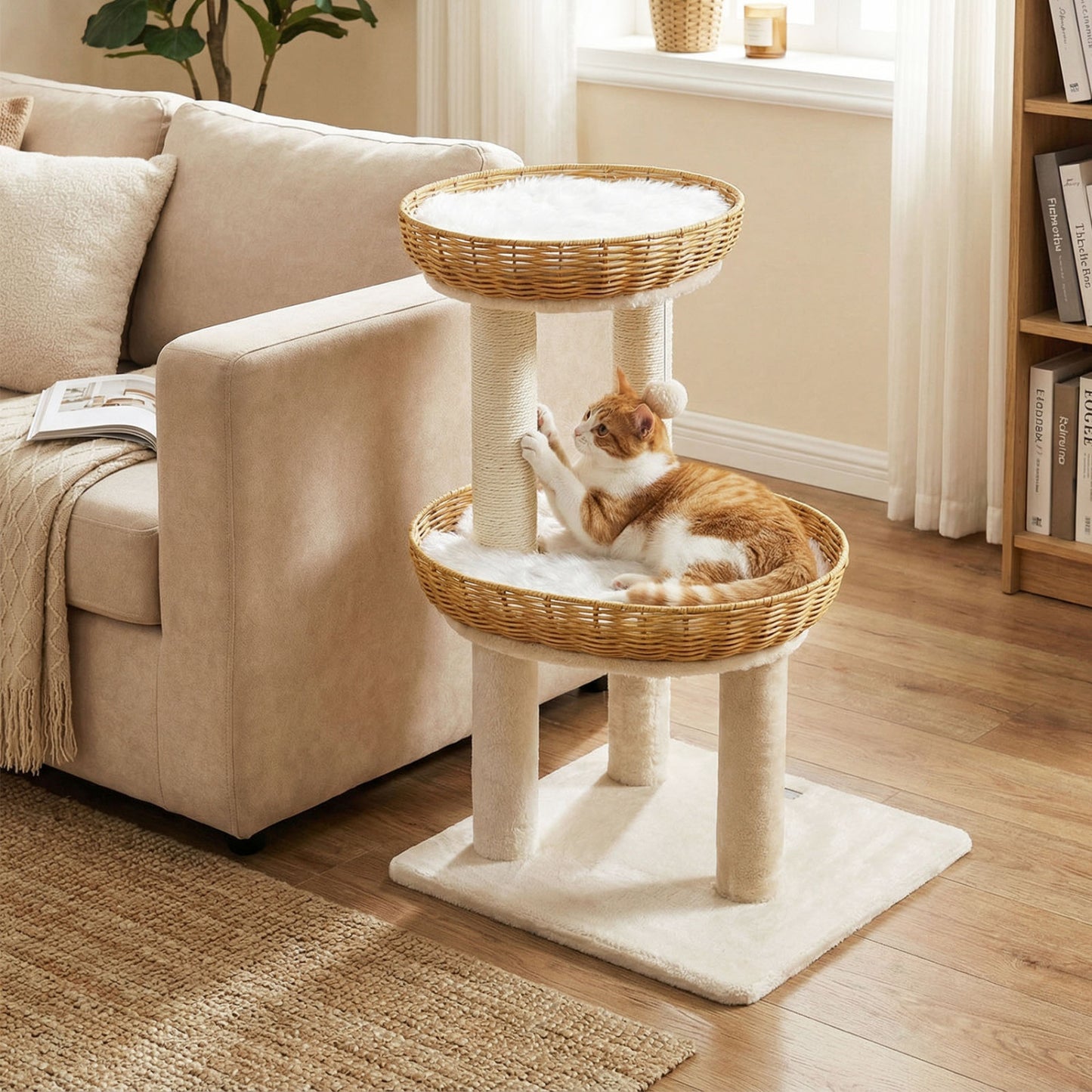 30-Inch Cat Tower With 2 Rattan Cat Baskets, Beige Cat Trees Condos & Scratchers at Gallery Canada