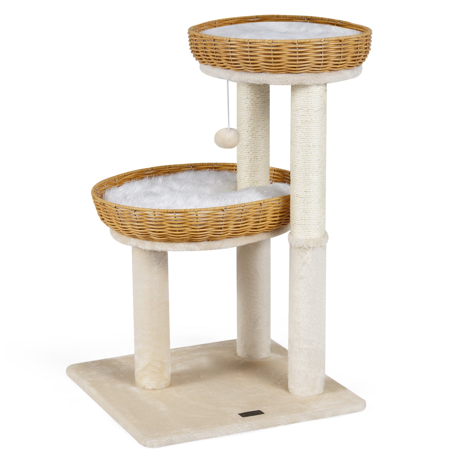 30-Inch Cat Tower With 2 Rattan Cat Baskets, Beige Cat Trees Condos & Scratchers at Gallery Canada
