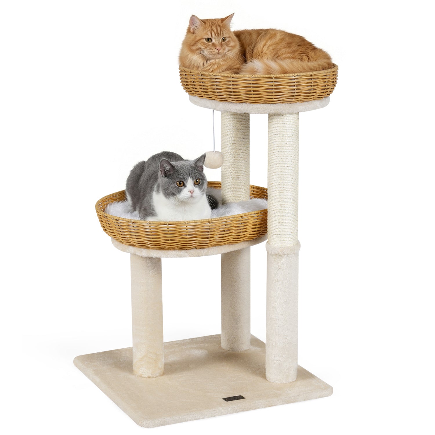 30-Inch Cat Tower With 2 Rattan Cat Baskets, Beige Cat Trees Condos & Scratchers at Gallery Canada