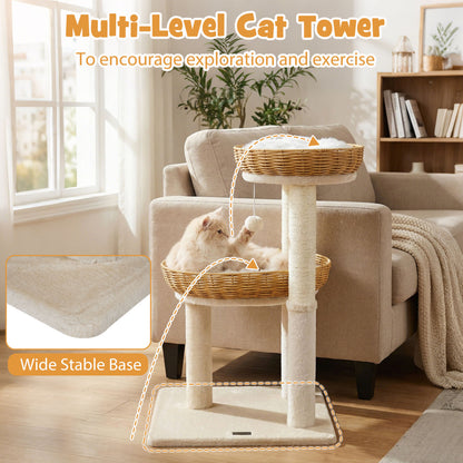 30-Inch Cat Tower With 2 Rattan Cat Baskets, Beige Cat Trees Condos & Scratchers at Gallery Canada