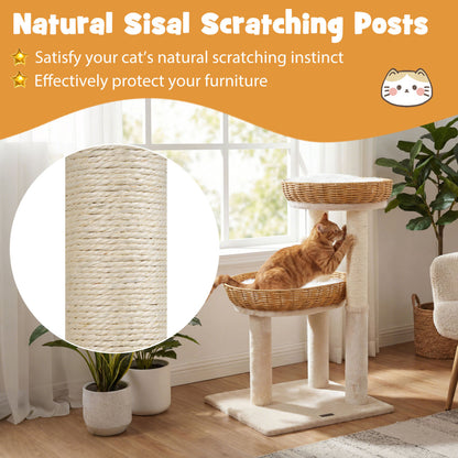 30-Inch Cat Tower With 2 Rattan Cat Baskets, Beige Cat Trees Condos & Scratchers at Gallery Canada