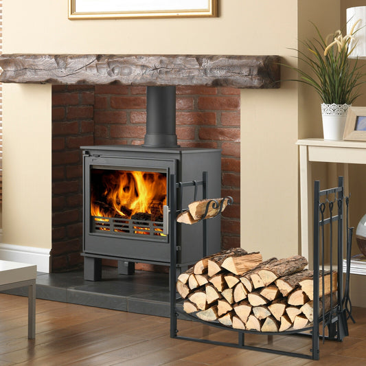 30 Inch Firewood Rack With 4 Tool Set, Kindling Holders, Black Log Storage Black at Gallery Canada