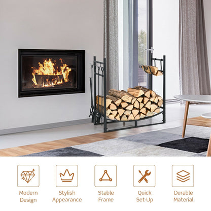 30 Inch Firewood Rack With 4 Tool Set, Kindling Holders, Black Log Storage at Gallery Canada