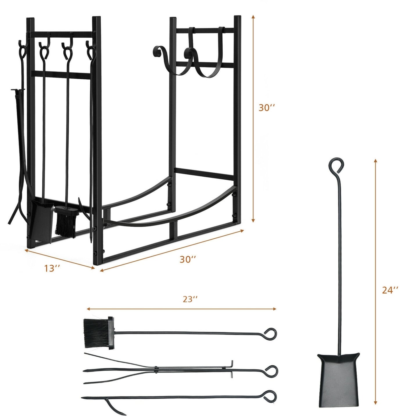 30 Inch Firewood Rack With 4 Tool Set, Kindling Holders, Black Log Storage at Gallery Canada