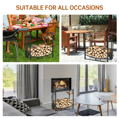 30 Inch Firewood Rack With 4 Tool Set, Kindling Holders, Black Log Storage at Gallery Canada