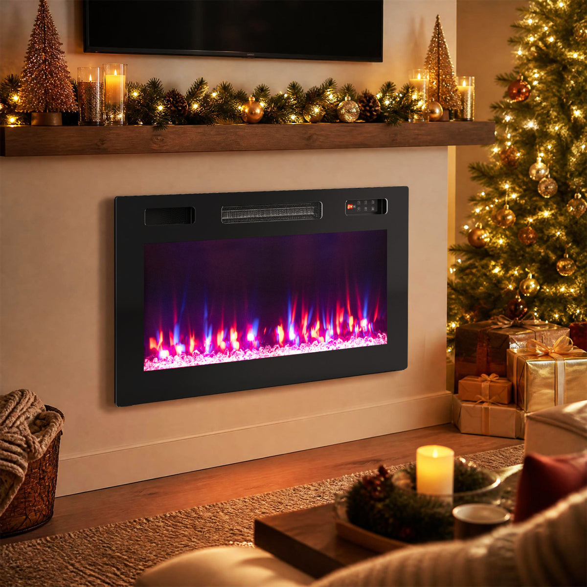 30 Inch Smart WiFi Electric Fireplace, Recessed Wall Mounted