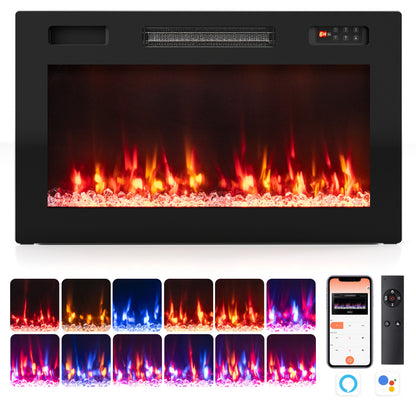 30 Inch Smart WiFi Electric Fireplace, Recessed Wall Mounted