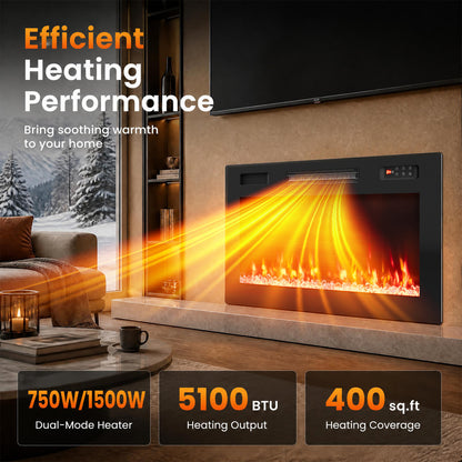 30 Inch Smart WiFi Electric Fireplace, Recessed Wall Mounted