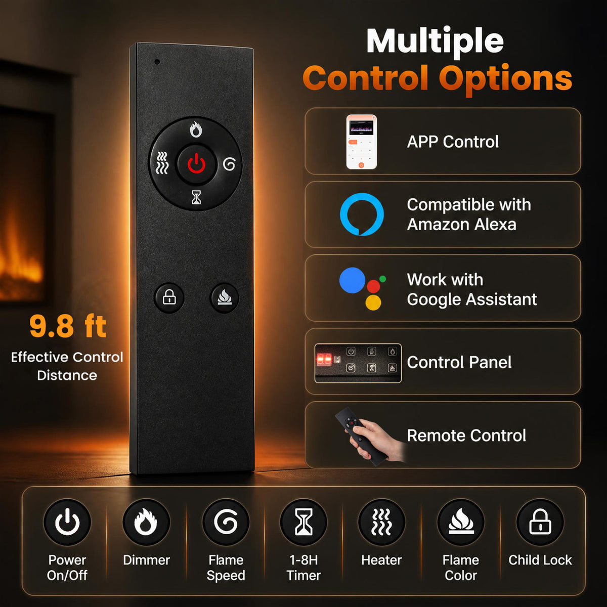 30 Inch Smart WiFi Electric Fireplace, Recessed Wall Mounted