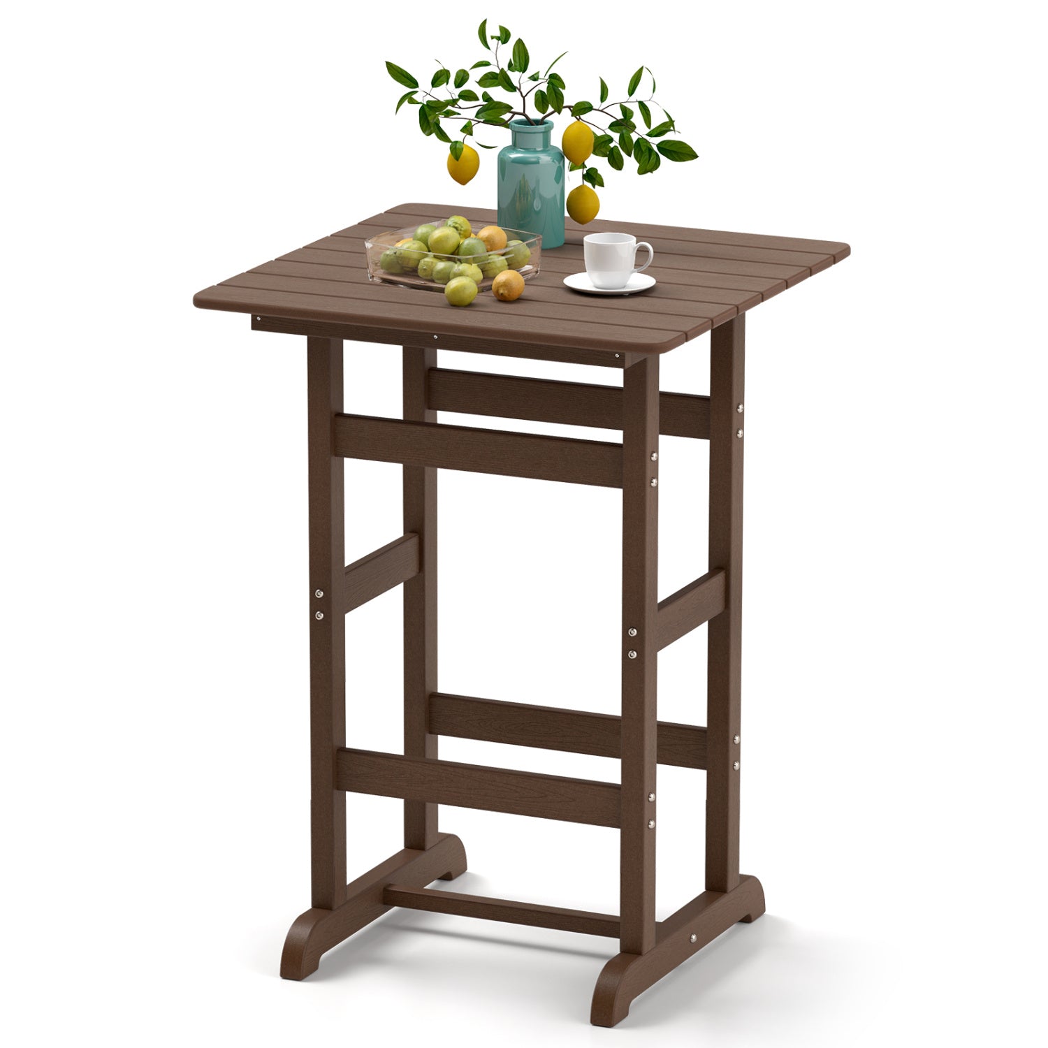 30 Inch Square Bar Table, Slatted Tabletop, Brown Patio Dining Tables at Gallery Canada