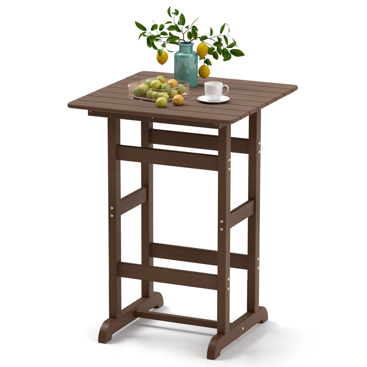 30 Inch Square Bar Table, Slatted Tabletop, Brown Patio Dining Tables at Gallery Canada