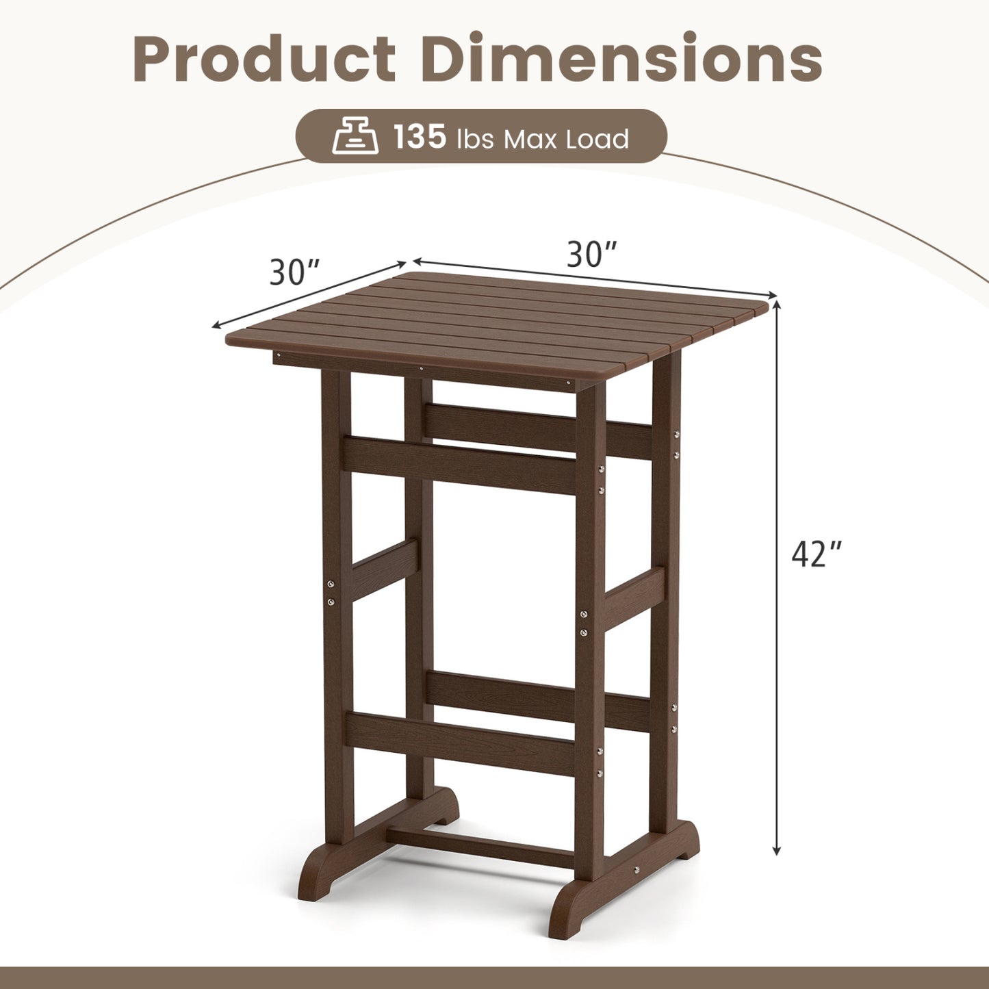 30 Inch Square Bar Table, Slatted Tabletop, Brown Patio Dining Tables at Gallery Canada