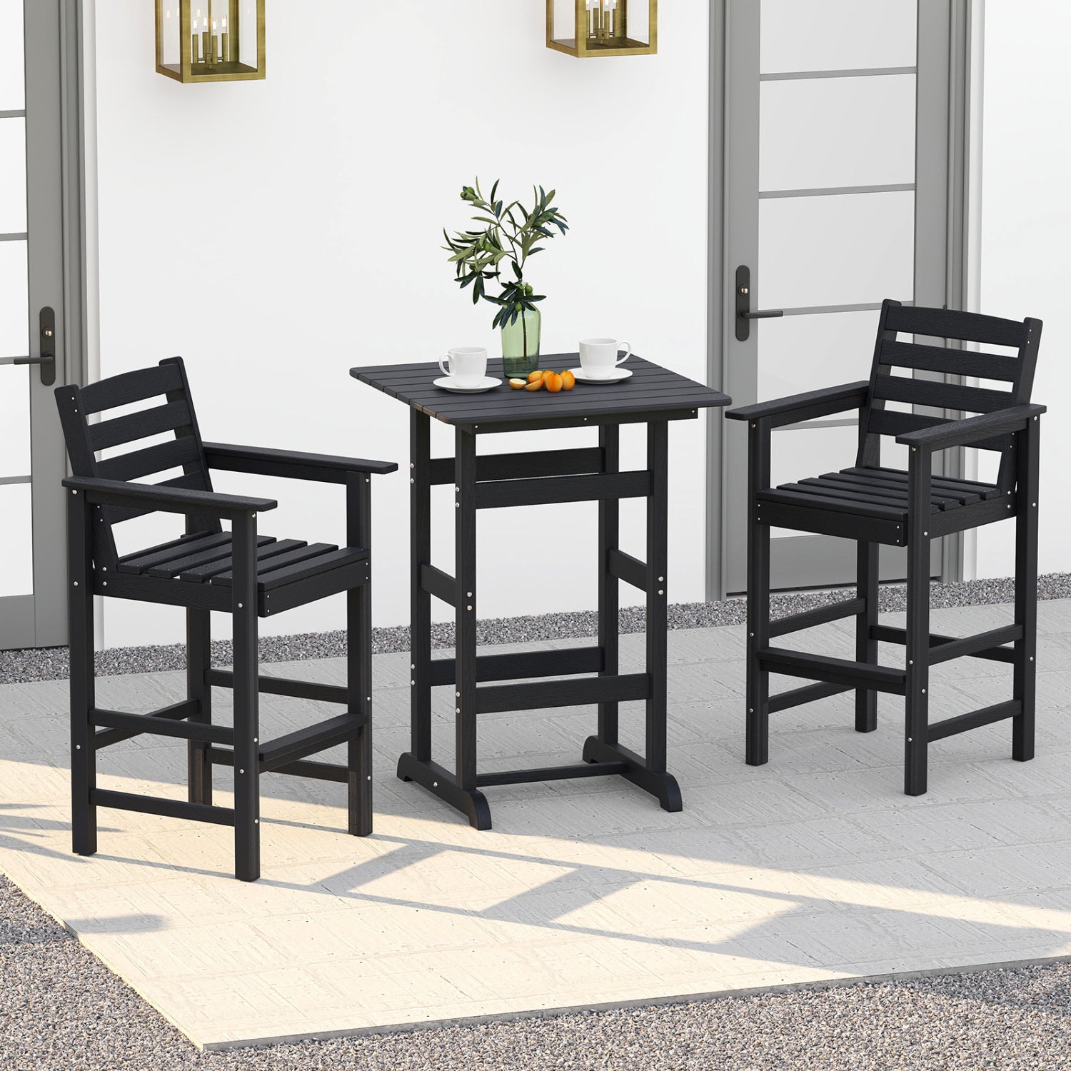 30 Inch Square Bar Table, Slatted Tabletop, Black Patio Dining Tables at Gallery Canada