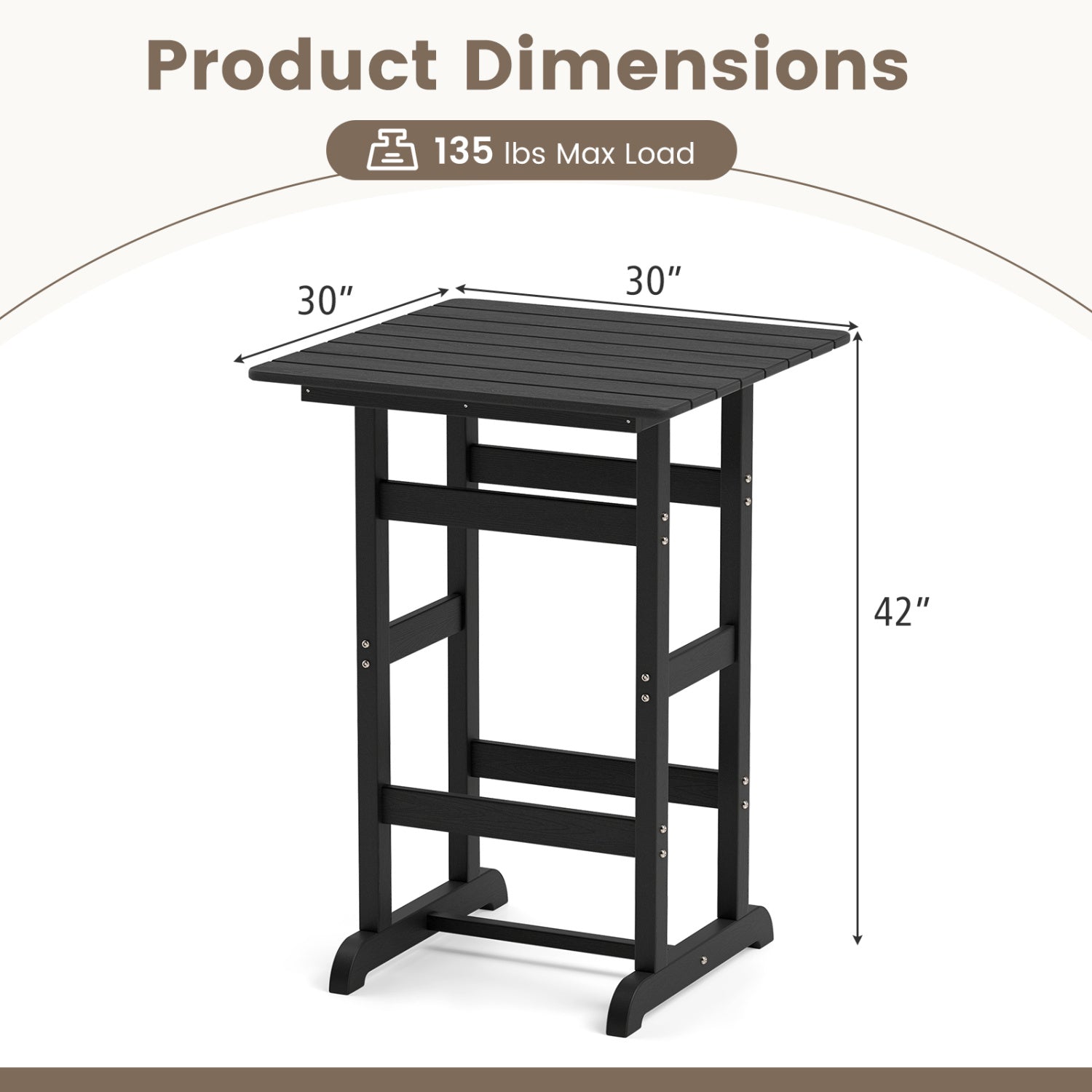 30 Inch Square Bar Table, Slatted Tabletop, Black Patio Dining Tables at Gallery Canada