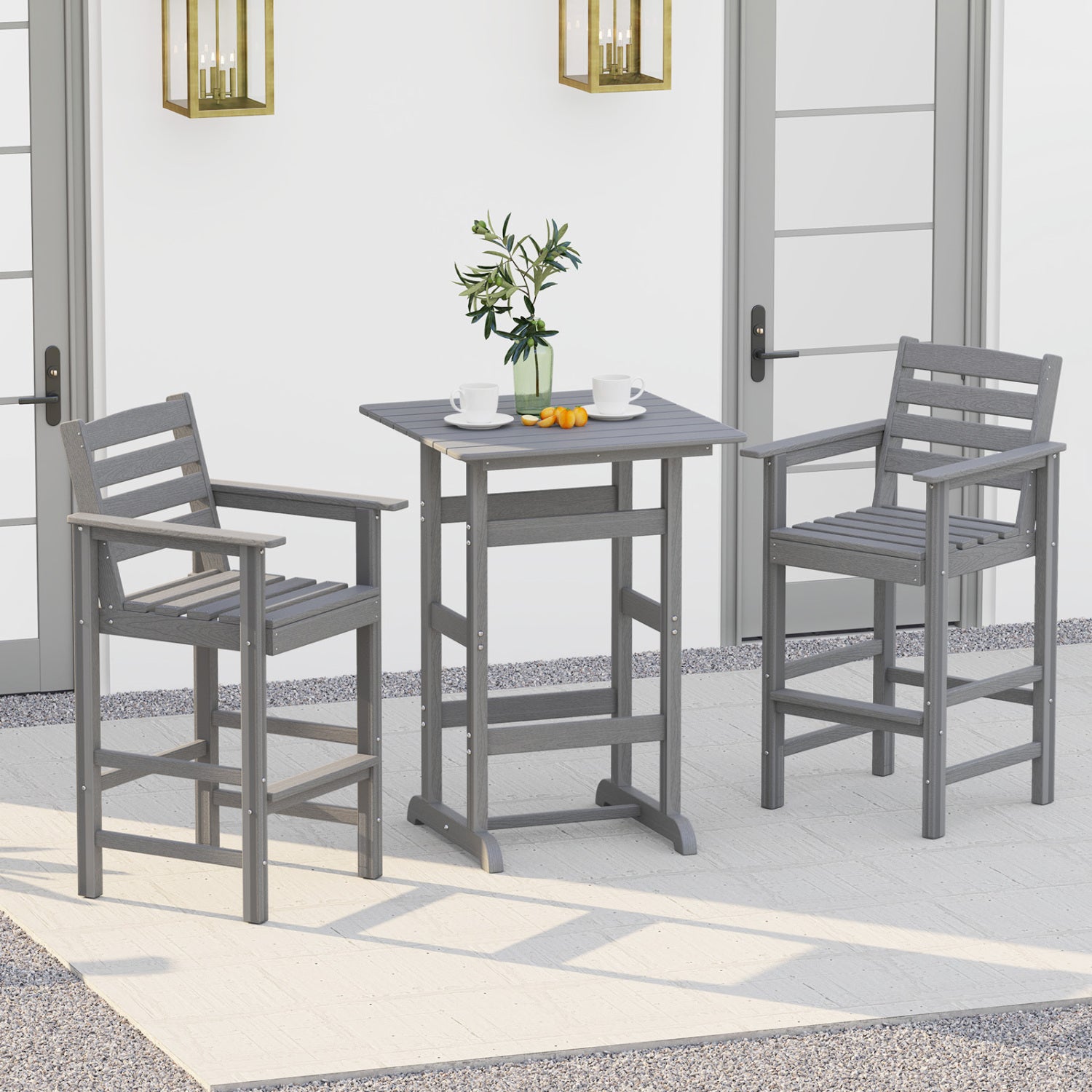 30 Inch Square Bar Table, Slatted Tabletop, Gray Patio Dining Tables at Gallery Canada