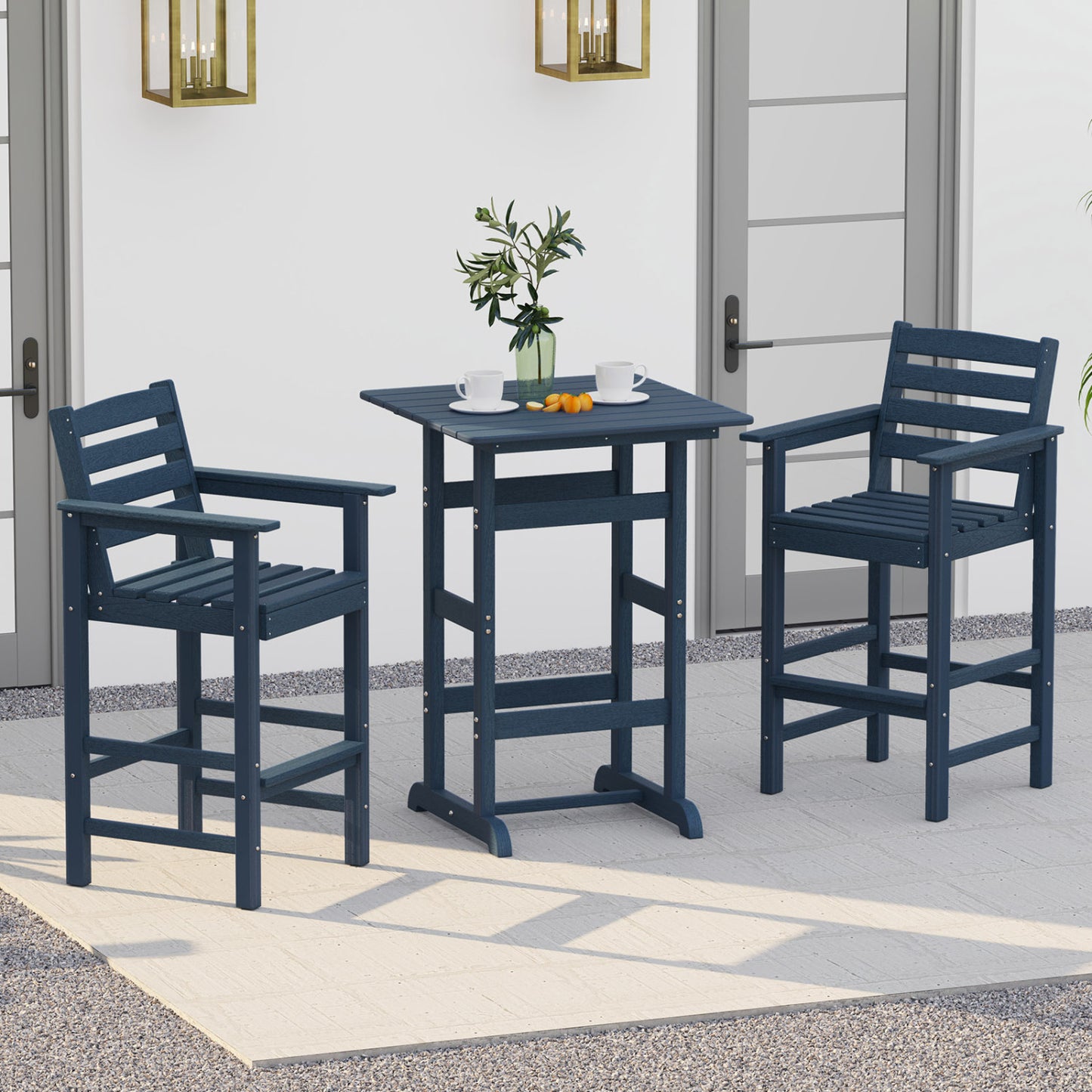 30 Inch Square Bar Table, Slatted Tabletop, Navy Patio Dining Tables at Gallery Canada