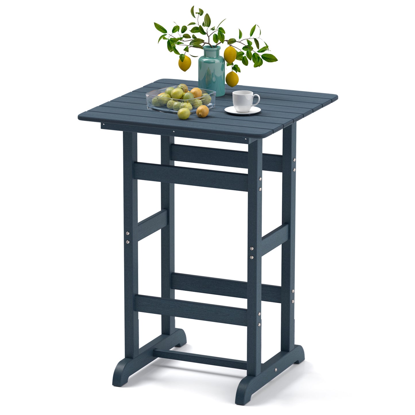 30 Inch Square Bar Table, Slatted Tabletop, Navy Patio Dining Tables at Gallery Canada