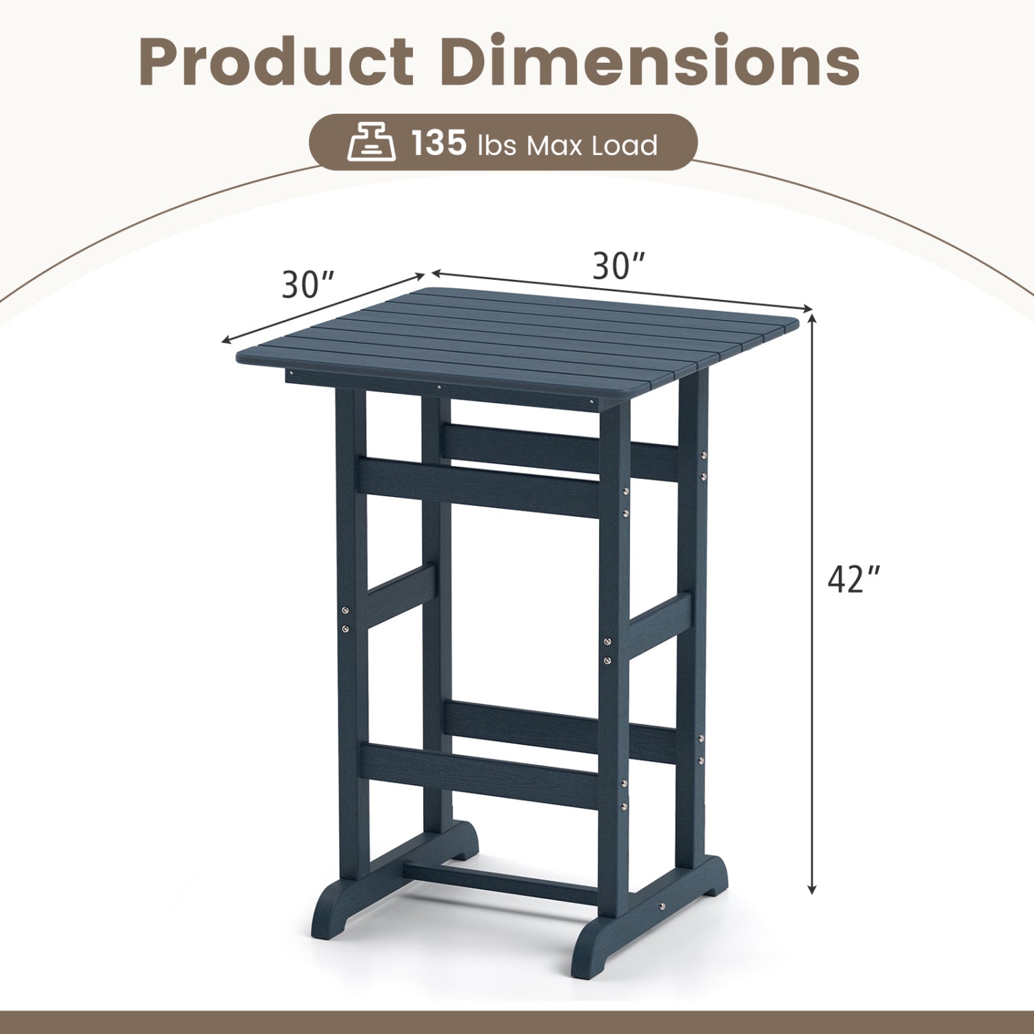 30 Inch Square Bar Table, Slatted Tabletop, Navy Patio Dining Tables at Gallery Canada