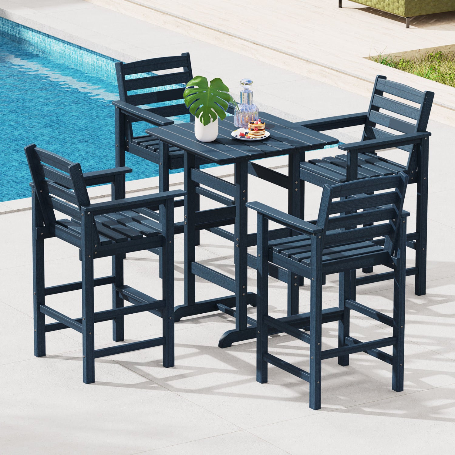 30 Inch Square Bar Table, Slatted Tabletop, Navy Patio Dining Tables at Gallery Canada
