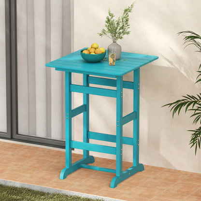 30 Inch Square Bar Table, Slatted Tabletop, Turquoise Patio Bar Furniture at Gallery Canada