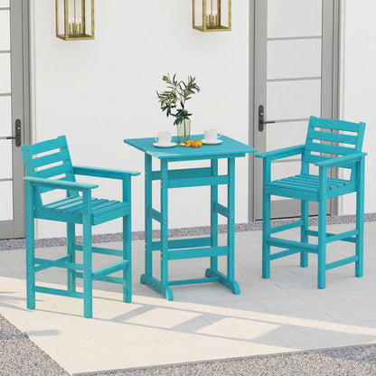 30 Inch Square Bar Table, Slatted Tabletop, Turquoise Patio Bar Furniture at Gallery Canada