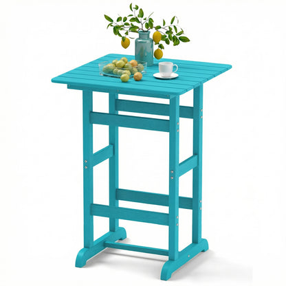 30 Inch Square Bar Table, Slatted Tabletop, Turquoise Patio Bar Furniture at Gallery Canada