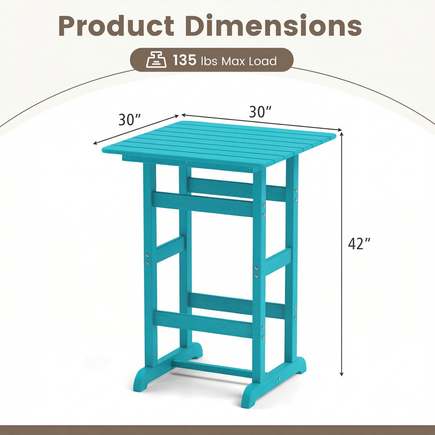 30 Inch Square Bar Table, Slatted Tabletop, Turquoise Patio Bar Furniture at Gallery Canada