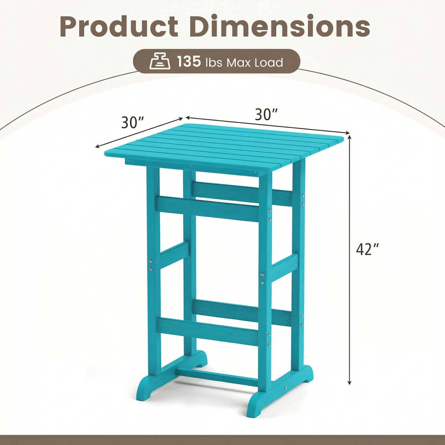 30 Inch Square Bar Table, Slatted Tabletop, Turquoise Patio Bar Furniture at Gallery Canada