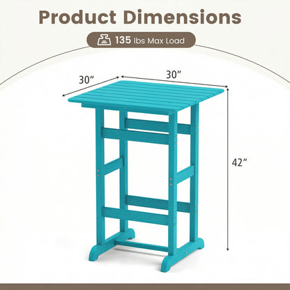 30 Inch Square Bar Table, Slatted Tabletop, Turquoise Patio Bar Furniture at Gallery Canada