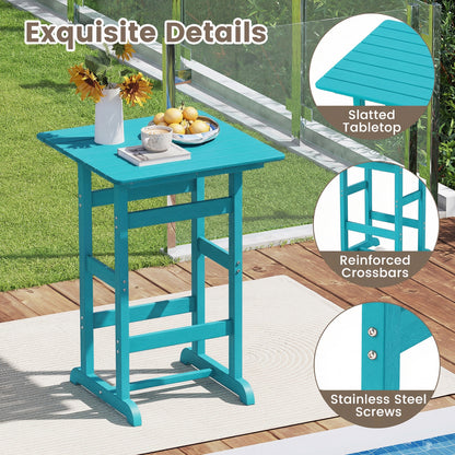 30 Inch Square Bar Table, Slatted Tabletop, Turquoise Patio Bar Furniture at Gallery Canada