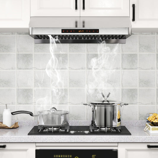 30 Inch Under Cabinet Range Hood, 900 CFM Stainless Steel, Silver Kitchen Appliances Silver at Gallery Canada
