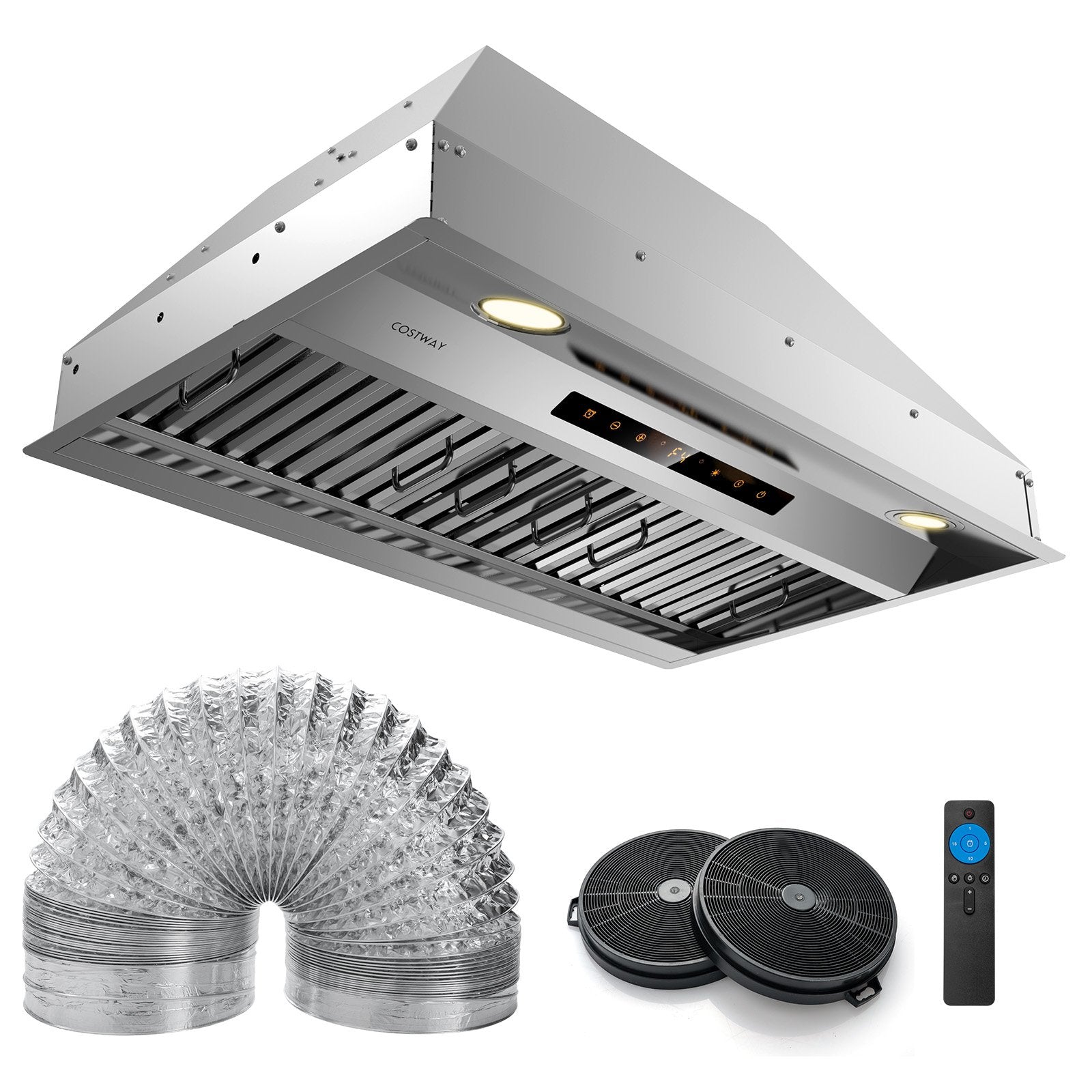 30 Inch Under Cabinet Range Hood with 4 Fan Speeds and Baffles Filters, Silver Kitchen Appliances Silver at Gallery Canada