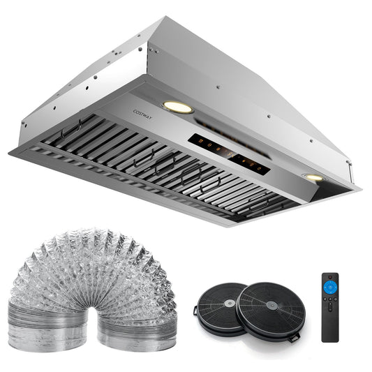 30 Inch Under Cabinet Range Hood with 4 Fan Speeds and Baffles Filters, Silver Kitchen Appliances Silver at Gallery Canada