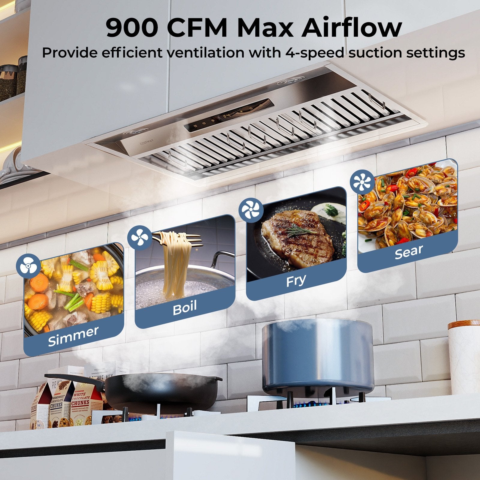 30 Inch Under Cabinet Range Hood with 4 Fan Speeds and Baffles Filters, Silver Kitchen Appliances at Gallery Canada