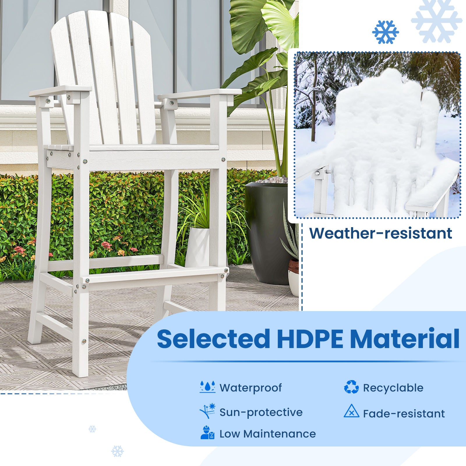 30 Inches Counter Height Outdoor Bar Stool With Armrests, Footrest, White Patio Bar Furniture at Gallery Canada