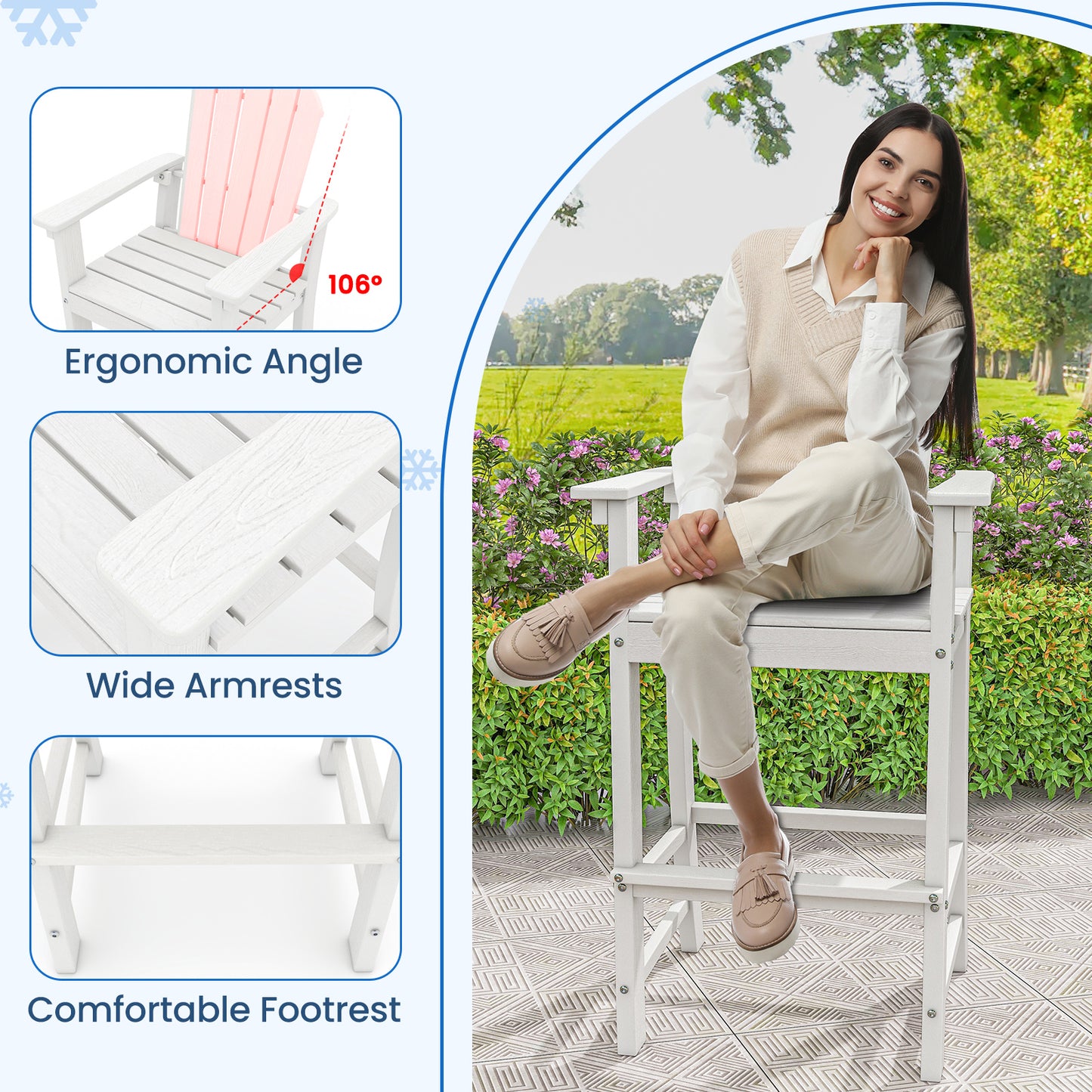 30 Inches Counter Height Outdoor Bar Stool With Armrests, Footrest, White Patio Bar Furniture at Gallery Canada