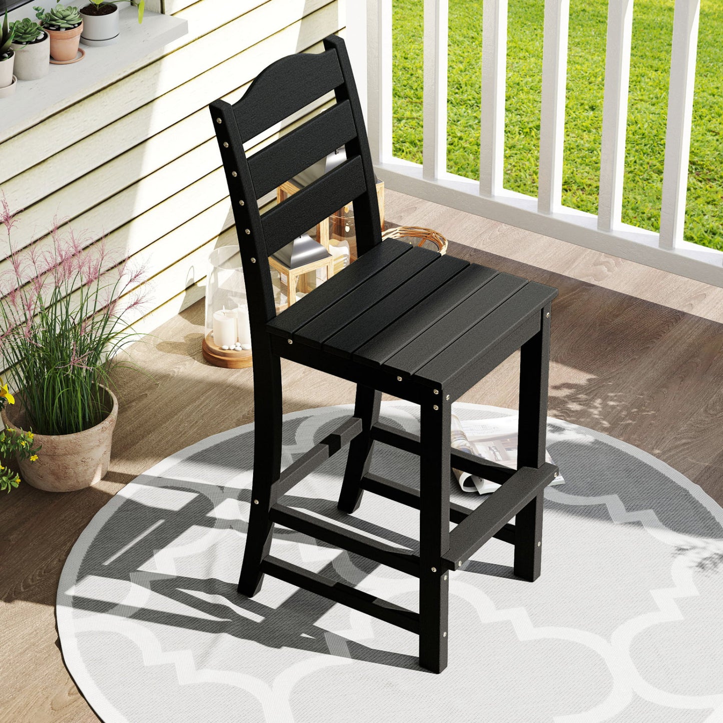 30 Inches HDPE Bar Stool With Backrest, Footrest, Black Patio Bar Furniture at Gallery Canada