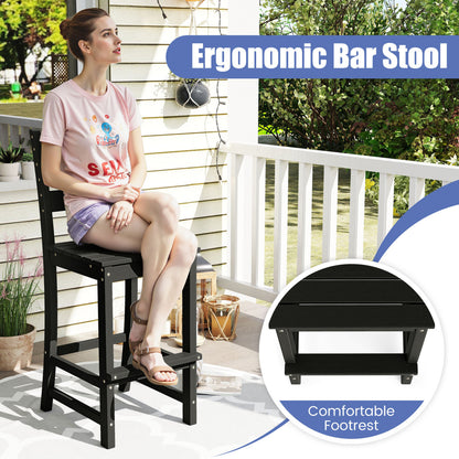 30 Inches HDPE Bar Stool With Backrest, Footrest, Black Patio Bar Furniture at Gallery Canada