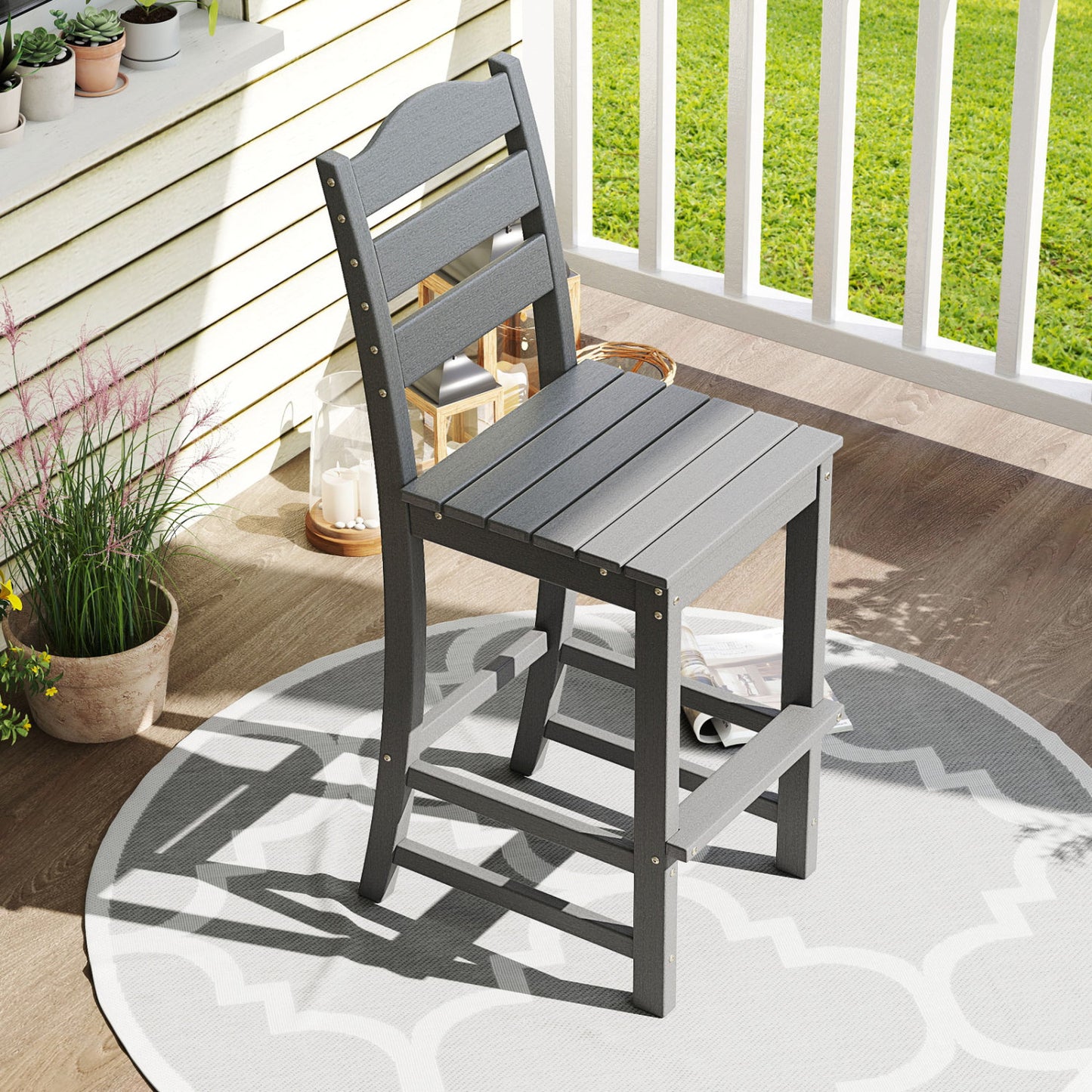 30 Inches Counter Height Bar Stool, With Backrest and Footrest, Gray Patio Bar Furniture at Gallery Canada