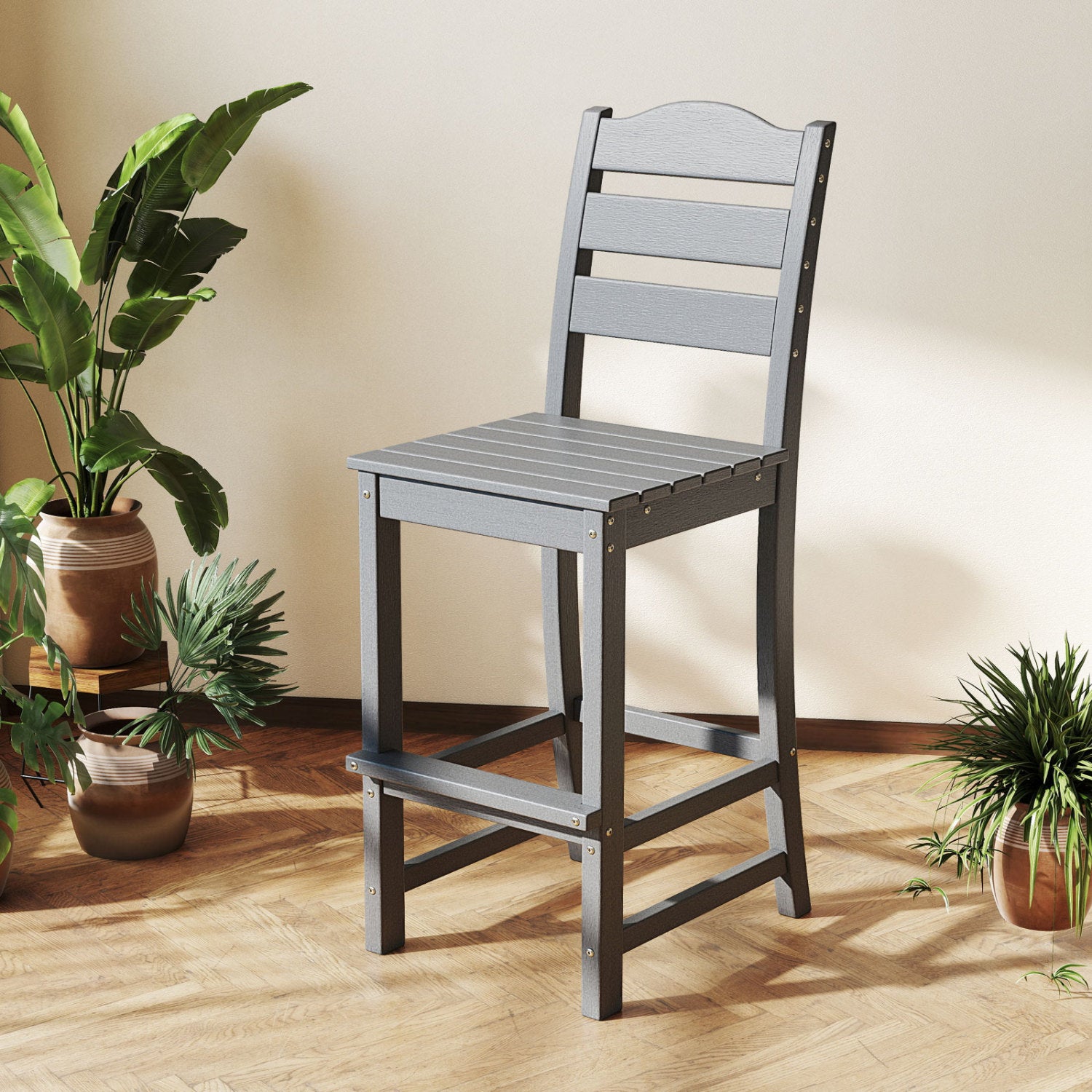 30 Inches Counter Height Bar Stool, With Backrest and Footrest, Gray Patio Bar Furniture at Gallery Canada
