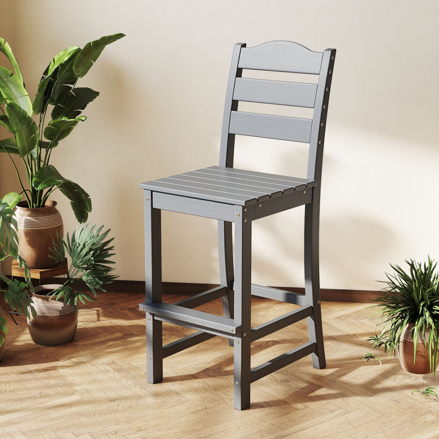 30 Inches Counter Height Bar Stool, With Backrest and Footrest, Gray Patio Bar Furniture at Gallery Canada