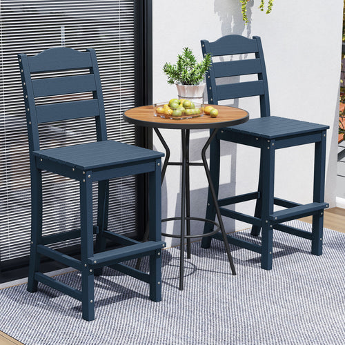 30 Inch Counter Height HDPE Bar Stool, With Backrest And Footrest, Navy