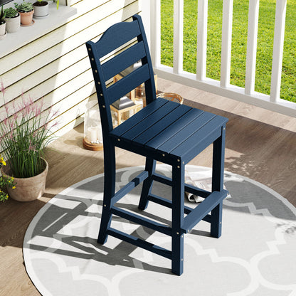 30 Inch Counter Height HDPE Bar Stool, With Backrest And Footrest, Navy