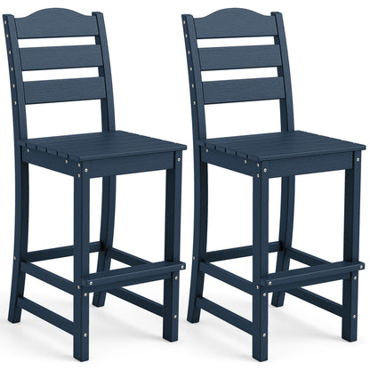30 Inch Counter Height HDPE Bar Stool, With Backrest And Footrest, Navy