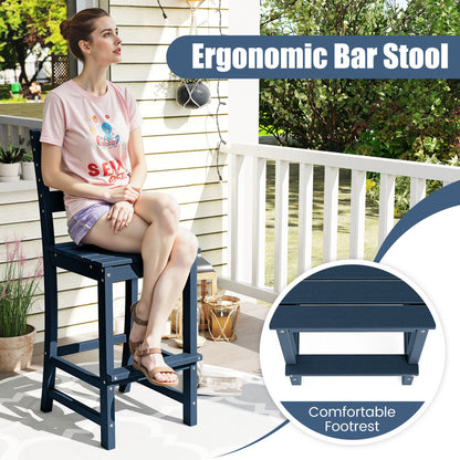 30 Inch Counter Height HDPE Bar Stool, With Backrest And Footrest, Navy