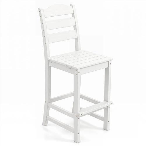 30 Inches HDPE Outdoor Counter Height Bar Stool with Back and Footrest, White