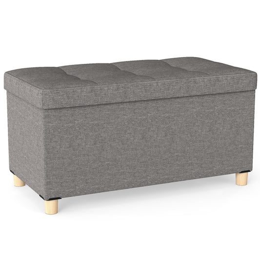 30 Inches Storage Ottoman Bench with Tray and Rubber Wood Legs, Gray Shoe Racks & Storage Benches Gray at Gallery Canada