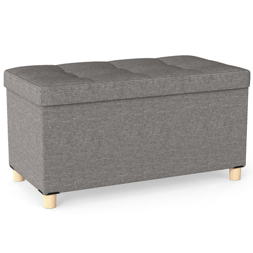 30 Inches Storage Ottoman Bench with Tray and Rubber Wood Legs, Gray