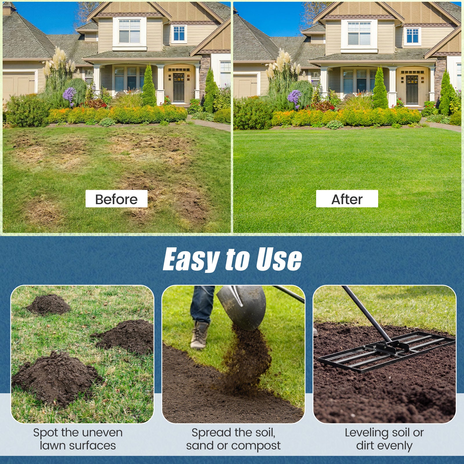 30 x 10 Inch Lawn Level Tool, 69 Inch Handle, Black Lawn Care Tools at Gallery Canada