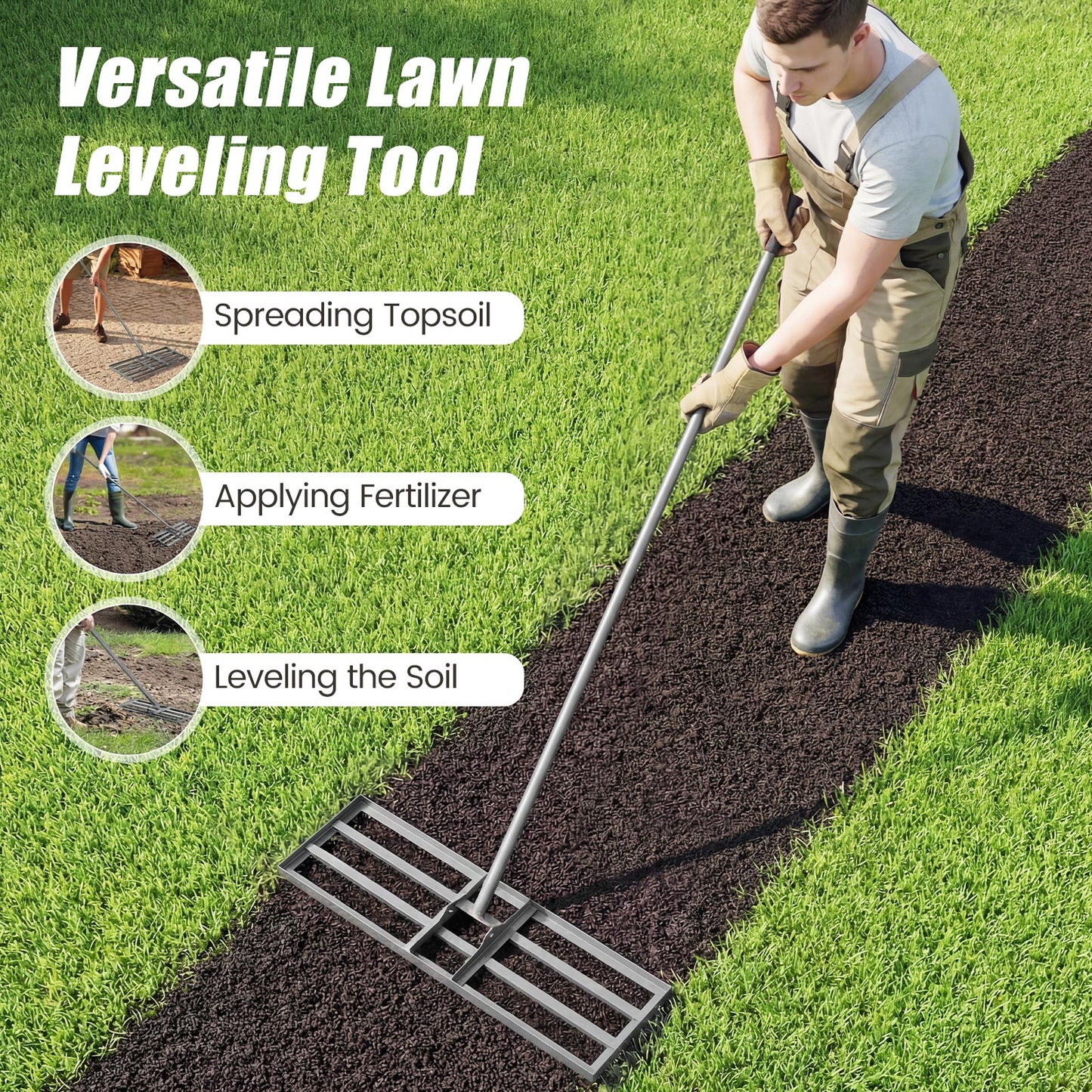 30 x 10 Inch Lawn Level Tool, 69 Inch Handle, Silver Lawn Care Tools at Gallery Canada